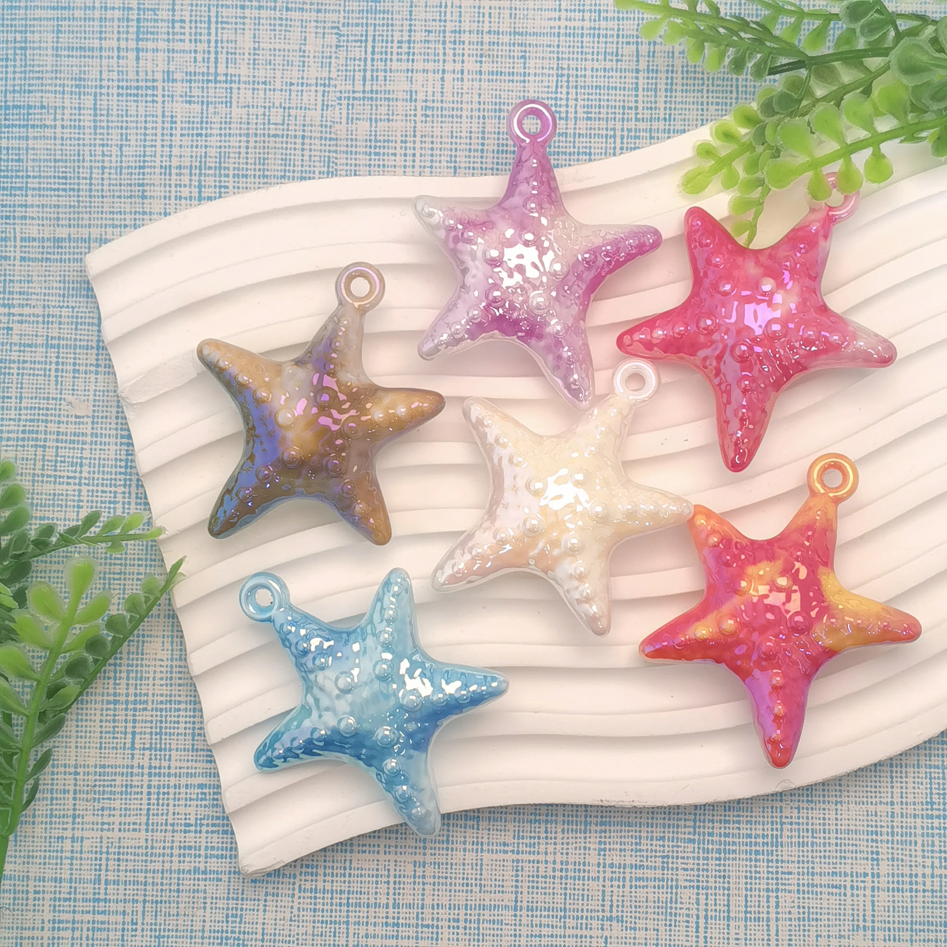 Aurora Effect Acrylic DIY Beads Starfish Charms Jewelry Findings Components Acrylic Pendant