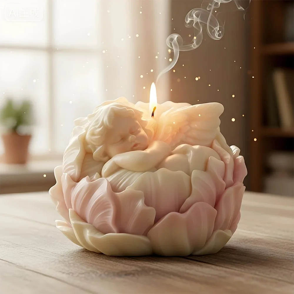 Molde de vela de aromaterapia para bebé, flor de Ángel, adornos de resina para coche, molde de goteo de yeso