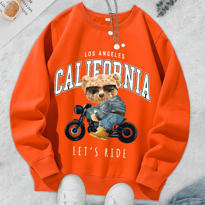 Let'S Ride Funny Little Bear Printing Hoodies Men'S Autumn Warm Fleece Sweatshirt Hip Hop Crewneck Hoody Casual Simple Top Male