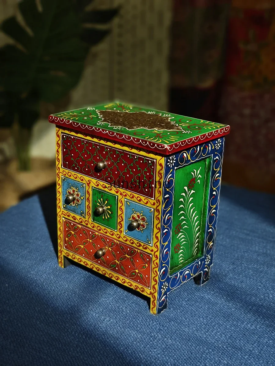 Solid wood painted jewelry storage box Indian handmade vanity case