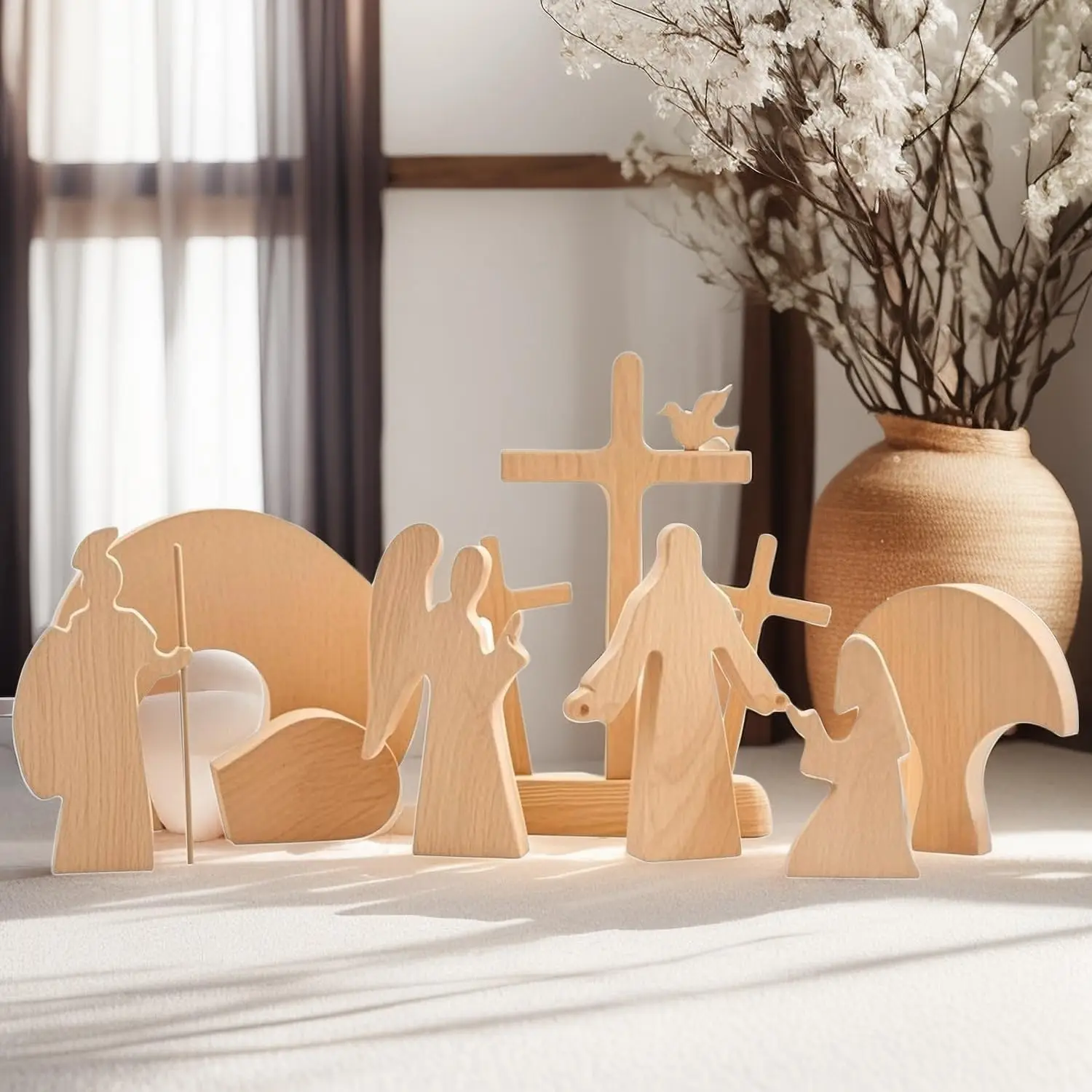 Scène de pâques de tombe vide et décorations croisées, ensemble de scène de résurrection de pâques en bois, il a ressuscit, décor de Table de fête de pâques
