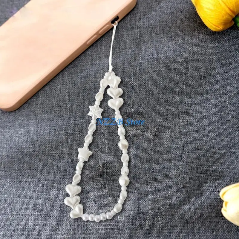 

T21F Unique Bowknot Pearl Beaded Straps for Women Phone Case Key Chain