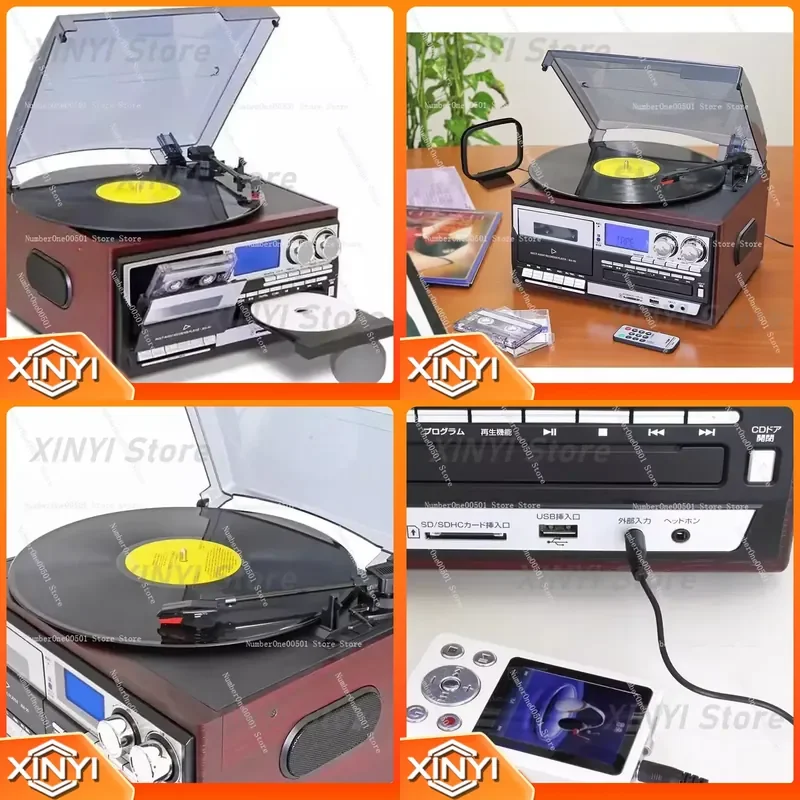 MA-811 Record Player All in One for Vinyl Turntable with CD Cassette SD USB Radio Bluetooth Speaker for Home Entertainment