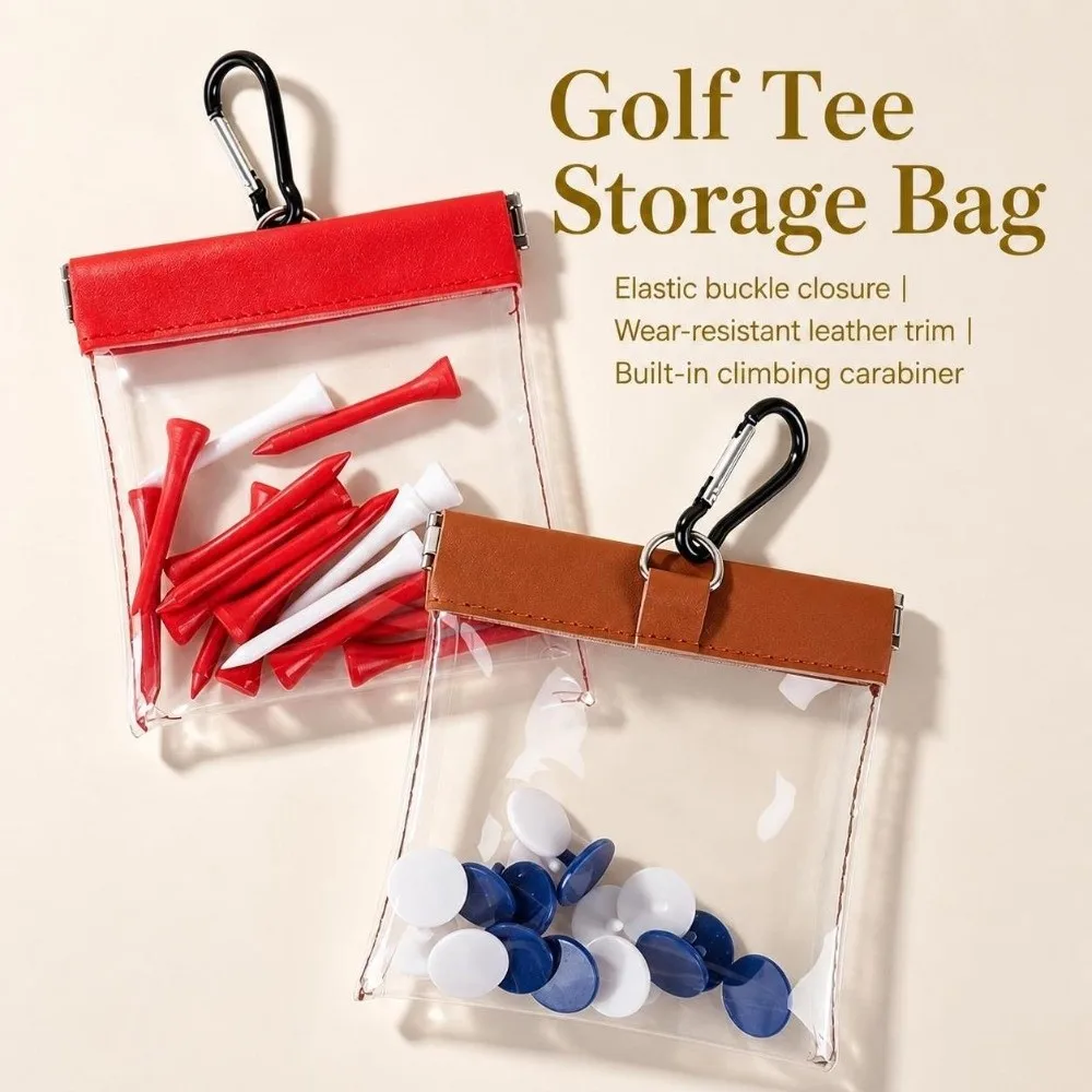 Transparent Golf Bag Pouch with Auto Close Wide-Mouth Golf Tee Storage Holder PVC Hanging Pouch Golf Tool Storage Bag