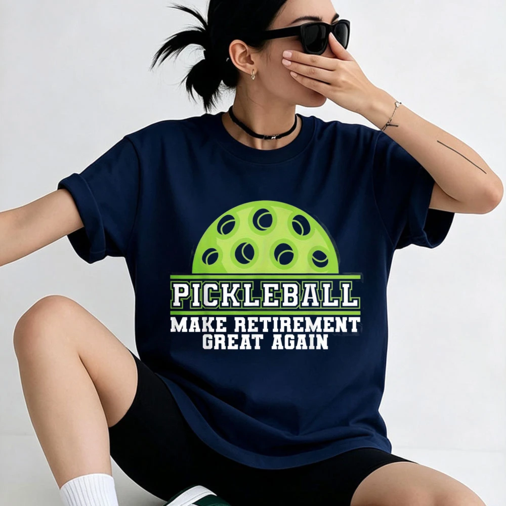 Unisex Pickleball T-Shirt Make Retirement Great Again Green Ball Graphic Cotton Funny Retirement Gift for Pickleball Lovers Tops