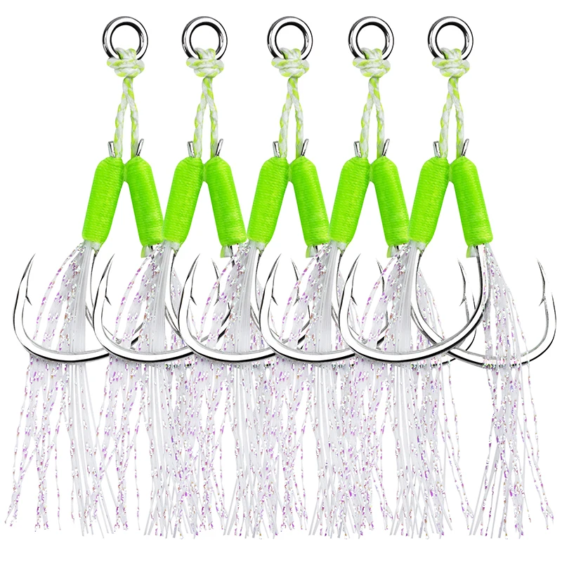 Goture 2022 5pcs/set Carbon Steel Luminous Double Hooks #1 #2 #3 Fishing Hooks Spoon Hooks with Delicate Feathers Fishing Tackle