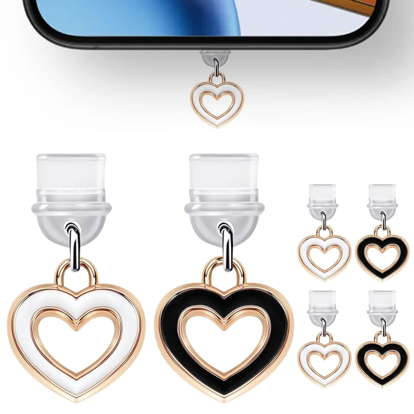 

Mobile Phone Dust Plug Hollow Heart DIY Decorative Pendant Suitable for iPhone 15-17 Samsung Xiaomi Type C Interface Dust Plug, Perfect Gift for Christmas, Anniversary, New Year, Valentine's Day, Birthday, Etc