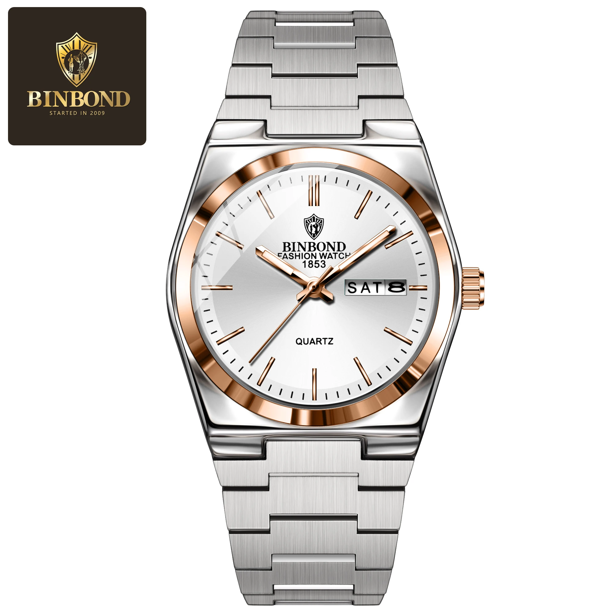 BINBOND103 Top Brand New Stainless Steel Buckle Women's Business and Leisure Quartz Watch Thin Double Calendar Women's Watch