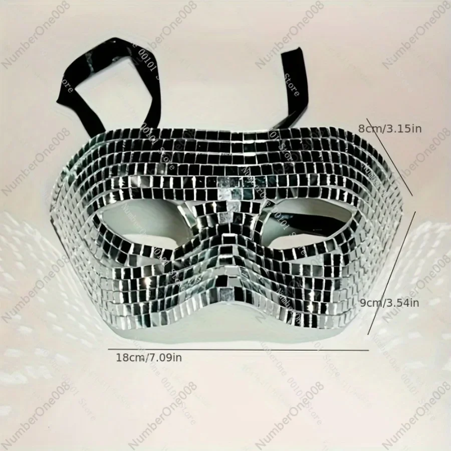 قناع حفلة مرآة ديسكو مصنوع يدويًا، قناع حفلة موسيقية، قناع حفلة الهالوين لتزيين الحفلات #4