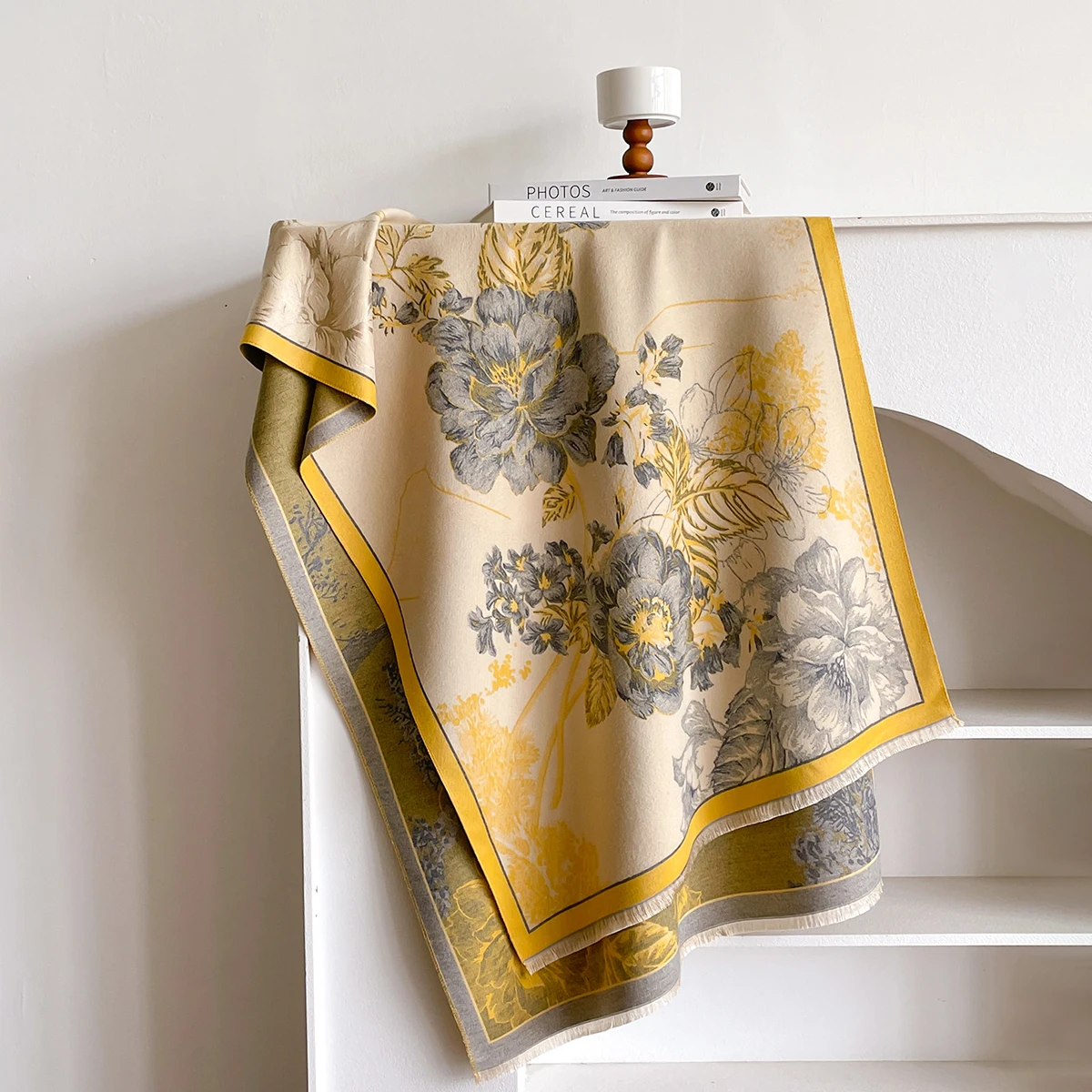 Brand Fashion Winter-Kaschmirschal für Damen – Pashmina-Schal mit Blumenmuster und Quasten, dicker, warmer Wickel- und Poncho – Detail 22
