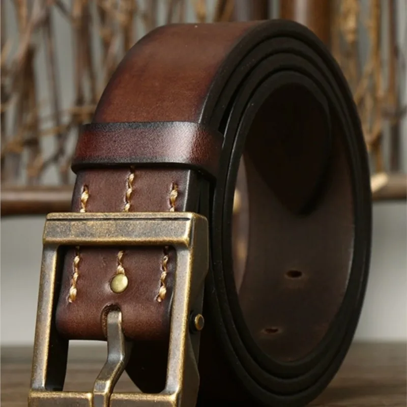 Handcrafted heavy-duty washed thickened top layer cowskin belt men's leather