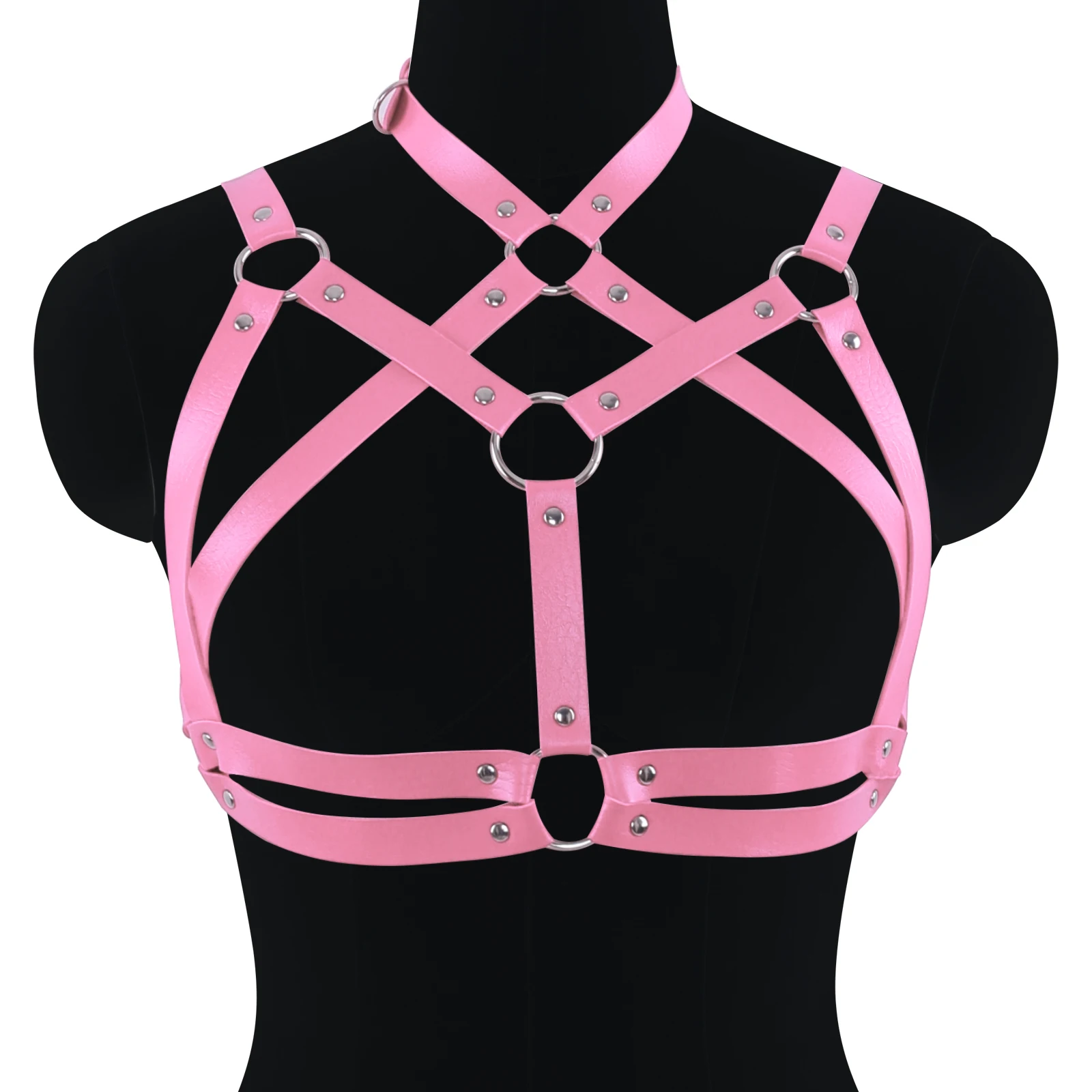 Leather Crop Top Body Cage Bra Women Rivet Rave Wear Bondage Adjustable Harness Open Chest Goth Sexy Lingerie Body Harness