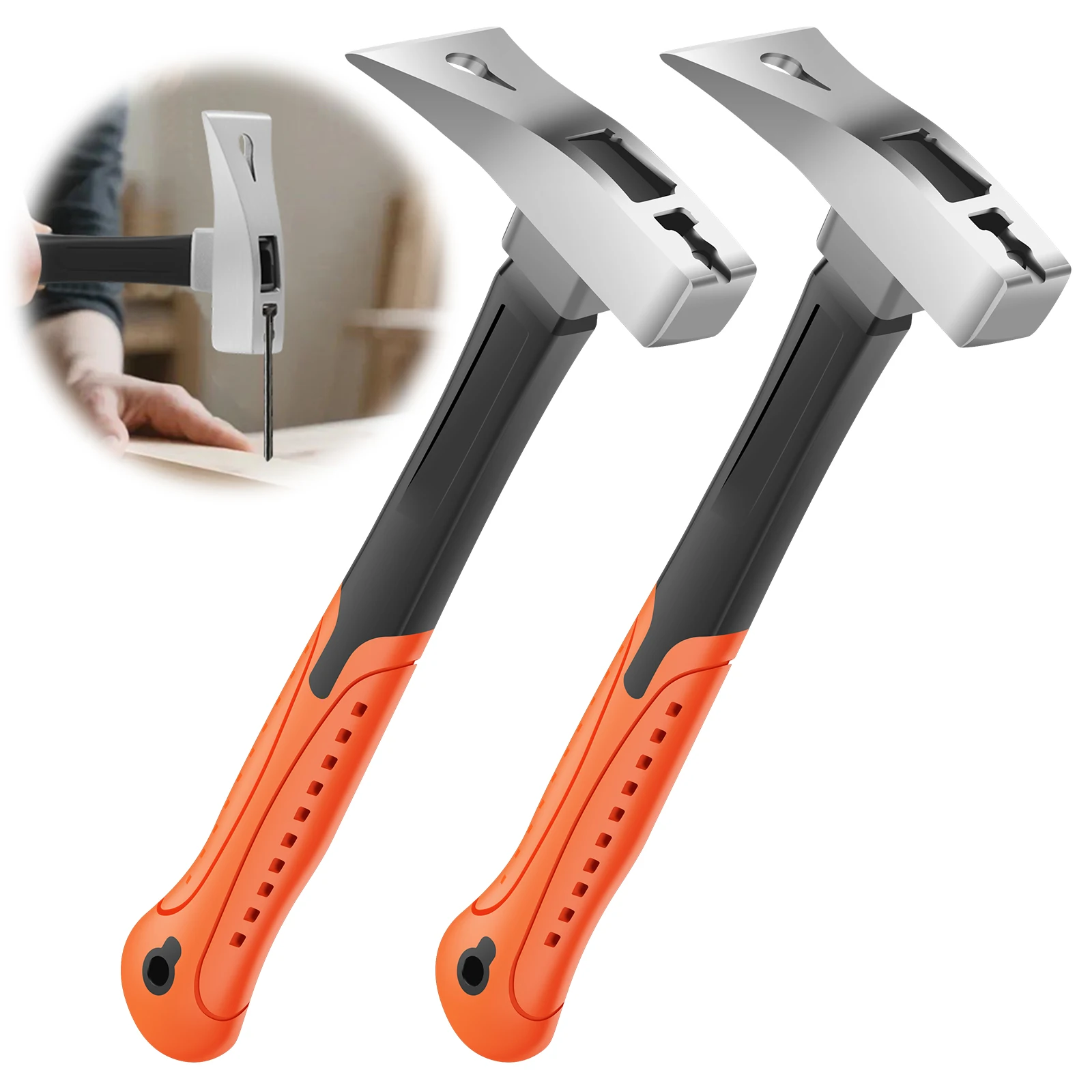 

2Pcs 3 In 1 Pry Bar Hammer with Nail Puller Unique Hammer Head 13" Pry Bar Multi Functional Tool with Cat Paw Crowbar Rubber
