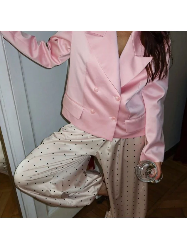 Spring 2026 Fashionable White Polka Dot Loose Straight Leg Pants Women's Cross-Border Casual Trousers CleanFit Style Polyeste...