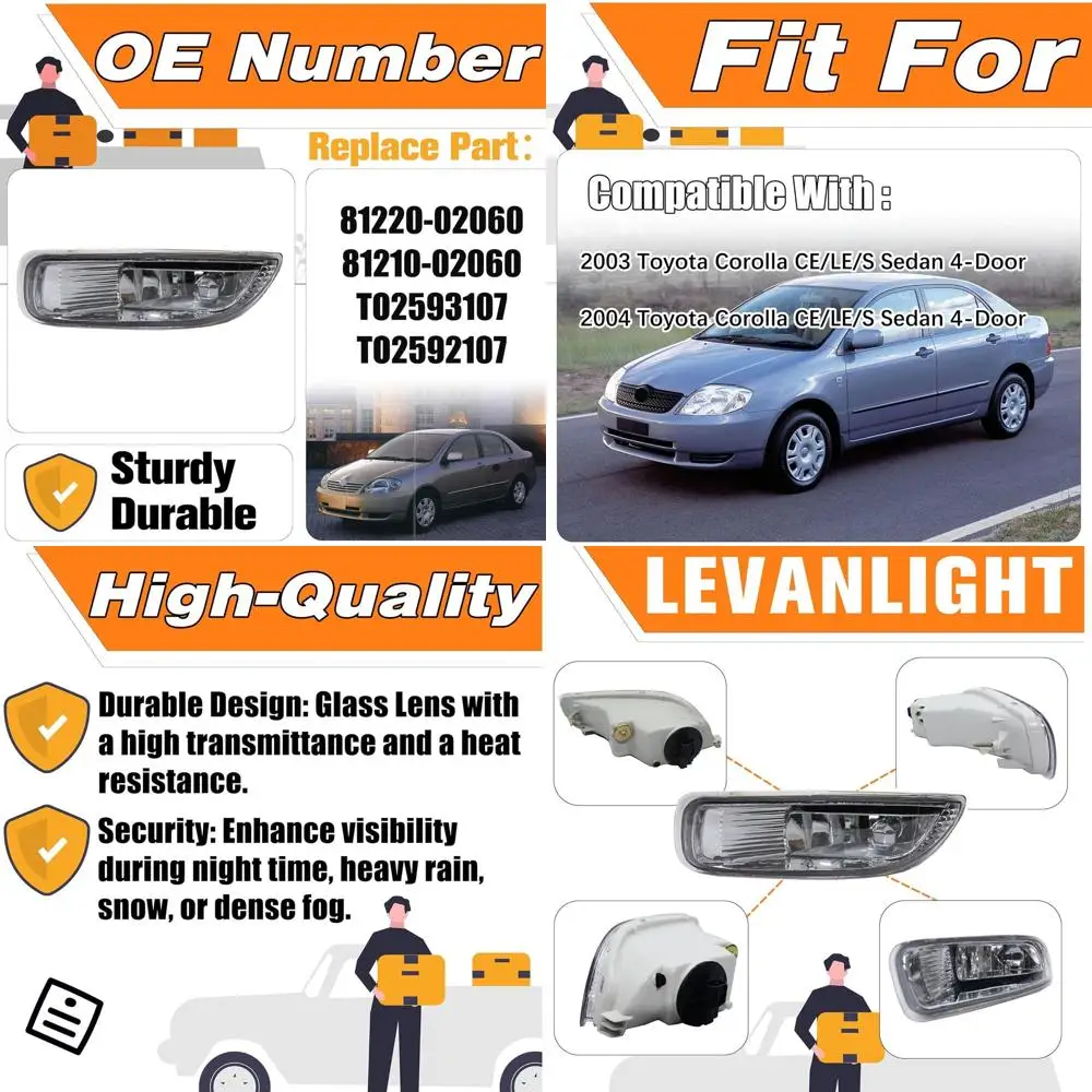 طقم مصابيح الضباب تويوتا كورولا 2003-2004، عدسة شفافة، لمبات هالوجين H3 12V 35W، متضمنة حزام الأسلاك #1