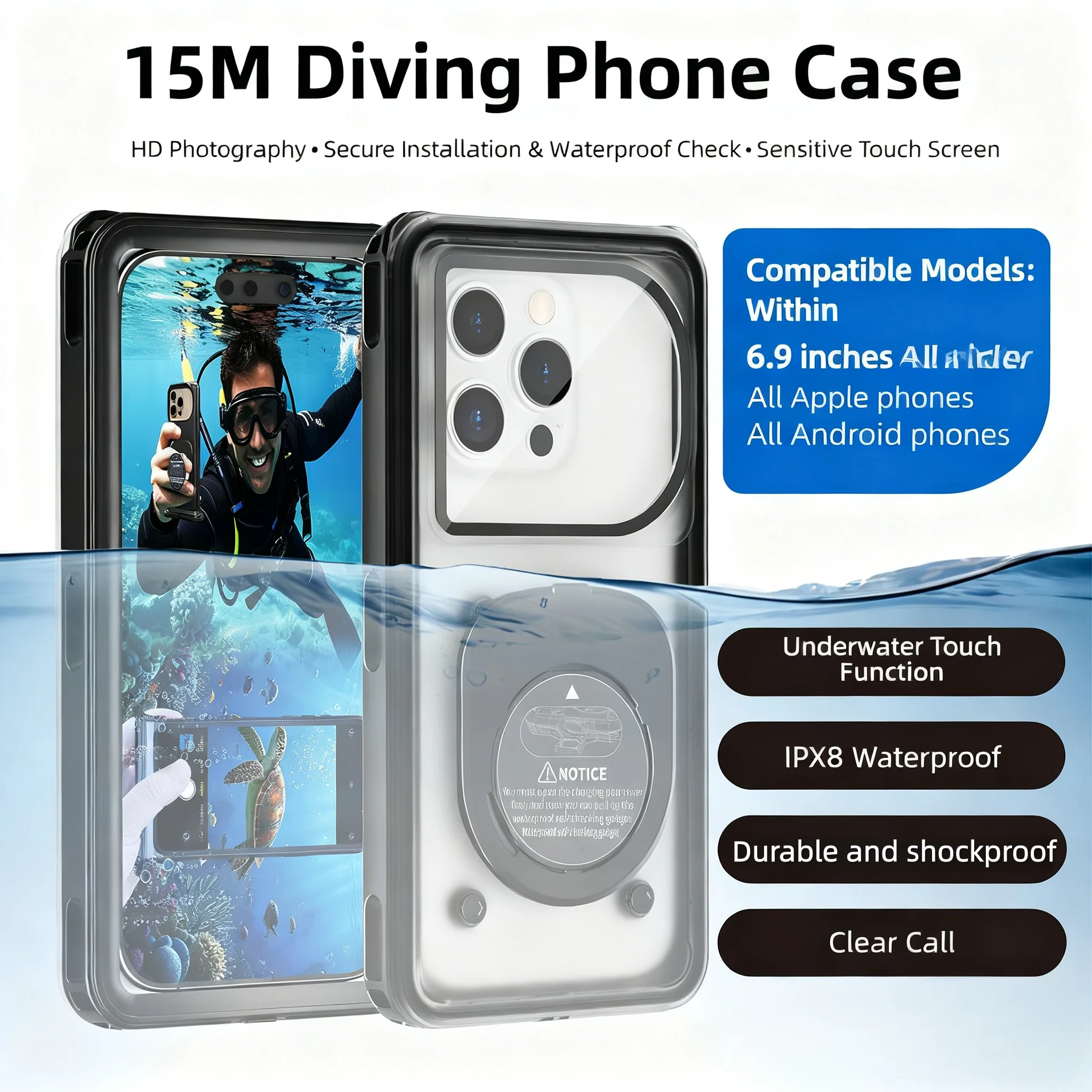 Shellbox-Universal 6,9-Zoll Wasserdichte Handyhülle, Unterwasser-Touchscreen, Staubdicht und Sturzsicher, IP68-Zertifizierung