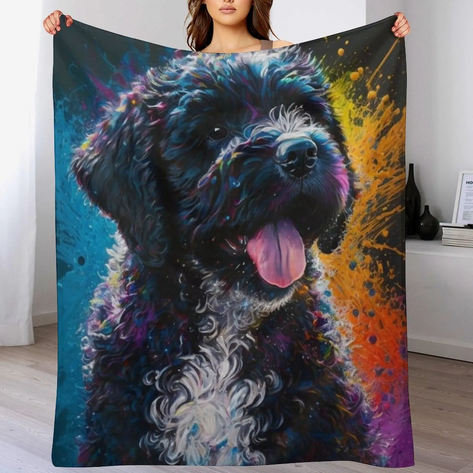 Portuguese Water Dog Synesthetic Splash Painting Art Throw Blanket Stuffeds Blankets For Bed Blankets