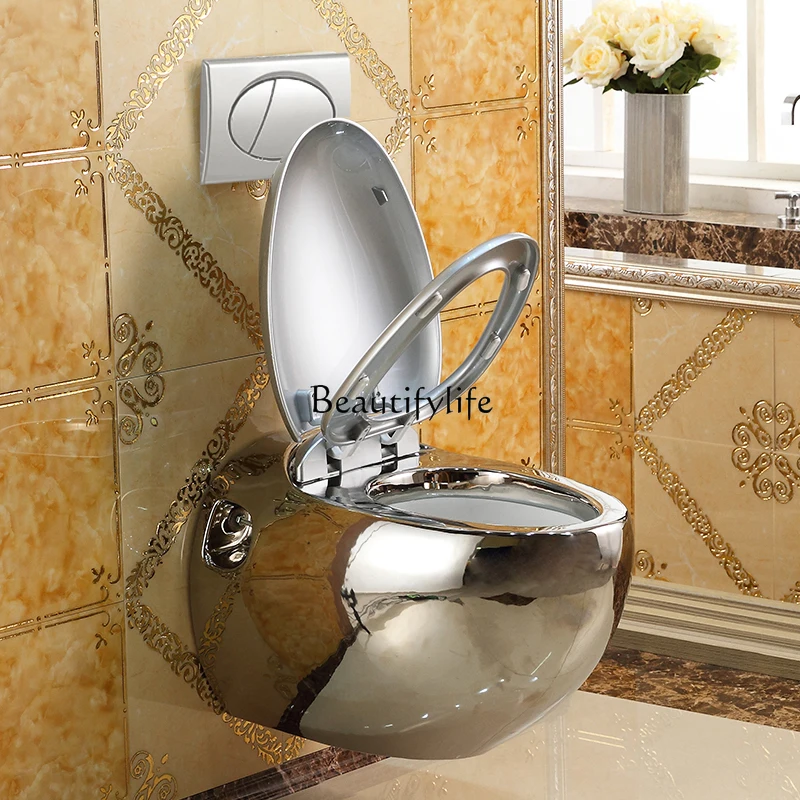 1**Silver wall-mounted toilet Small apartment household wall-mounted hanging flush  Color into the wall toilet
