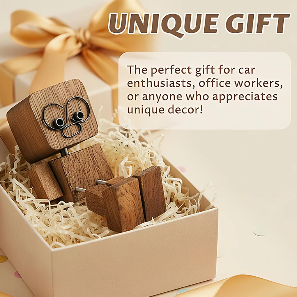 Shaking Wooden Man Figurine Handmade Shaking Feet Wooden Doll Car Dashboard Desktop Decoration Ornament