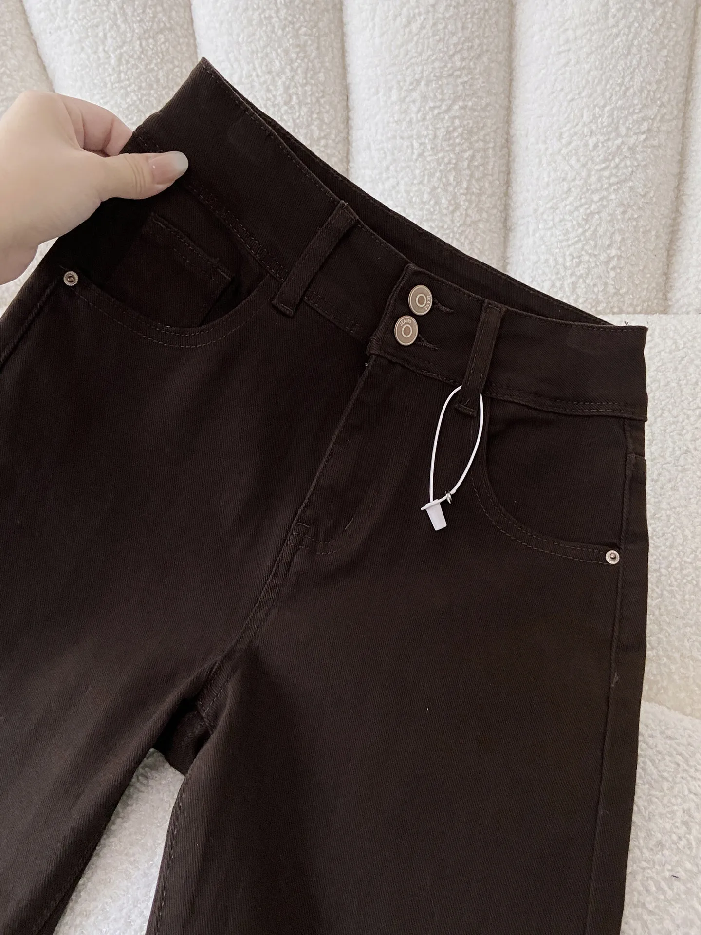 High Waist Bell Bottom Denim Jeans Women's plus Size Slimming Coffee Color Non-Matching Leggings Long Pants Vintage Style