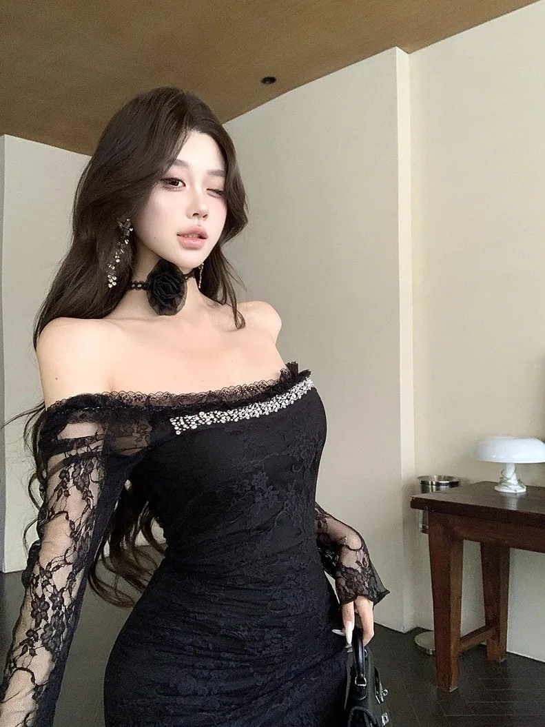 Ele Wit Kant Lange Sve Dr Dames Fi Staart Rok Lange Dr Zacht Meisje Sle Pendelen Sle Herfst Hoge Taille Sli...