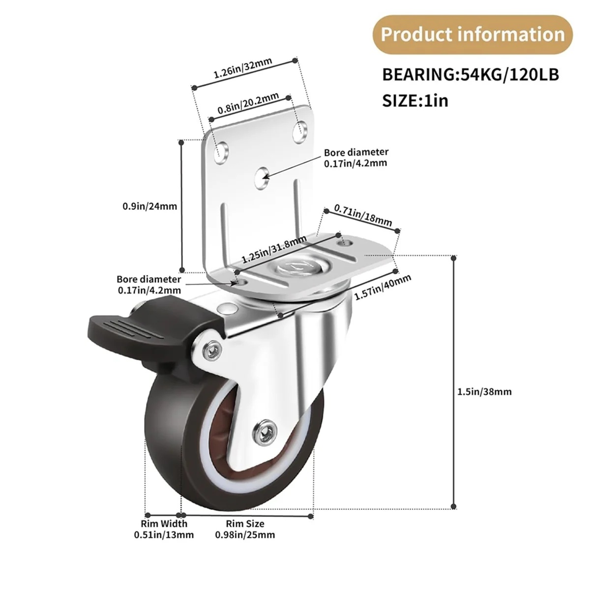 

ABGL Side Mount Casters,Casters Set of 4 with Brake,L-Shape Plate Small Wheels for Furniture,Cabinet Casters,1 in(L-Shape)
