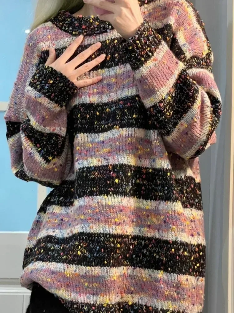 

Новая уличная одежда, модные полосатые пуловеры в стиле гранж Y2k, эстетические повседневные винтажные свитера, женские универсальные джемперы контрастного цвета в горошек