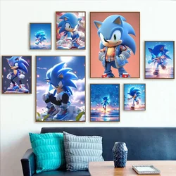 Pegatinas de póster de The Hedgehog Sonics, murales de pared artísticos, decoración de sala de juegos, regalos, pintura Kawaii HD, coches de gato, 1 unidad