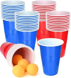 Beer Pong Game Set 24 Pcs 16 Oz Plastic Party Cups with 8PCS Ping Pong Balls for Graduation Party or Bar Game Company Party