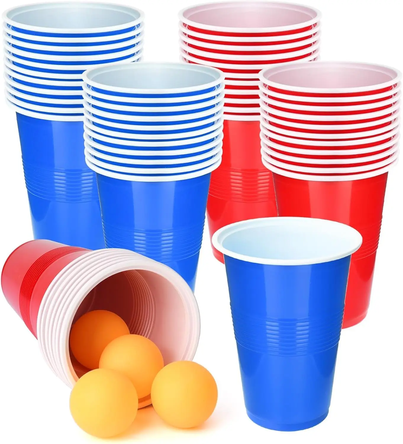 Beer Pong Game Set 24 Pcs 16 Oz Plastic Party Cups with 8PCS Ping Pong Balls for Graduation Party or Bar Game Company Party