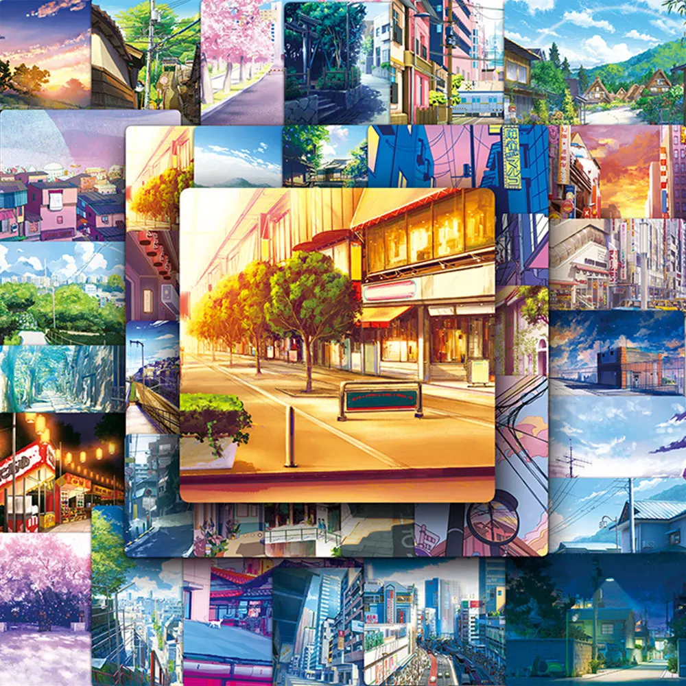 

50PCS Aesthetic Japan Anime Streetscape Stickers Cartoon Street View DIY Graffiti Decal for Phone Cup Notebook Journal Toy