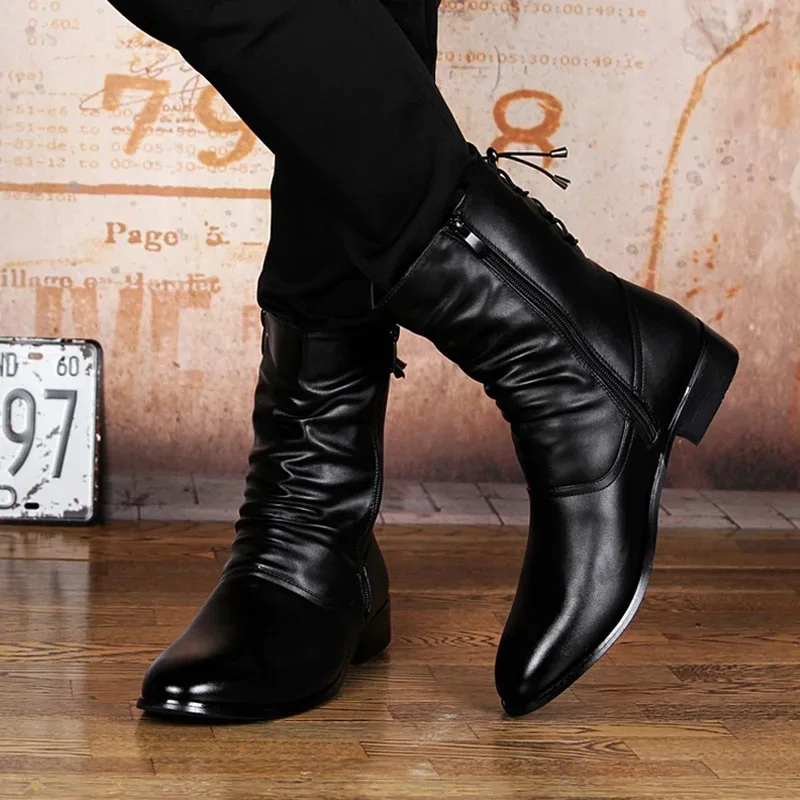 Shoes for Men Brand Designer Cowboy Boots Autumn Casual Motorcycle Boots Fashion Black Winter Shoes Genuine Leather Shoe Zapatos