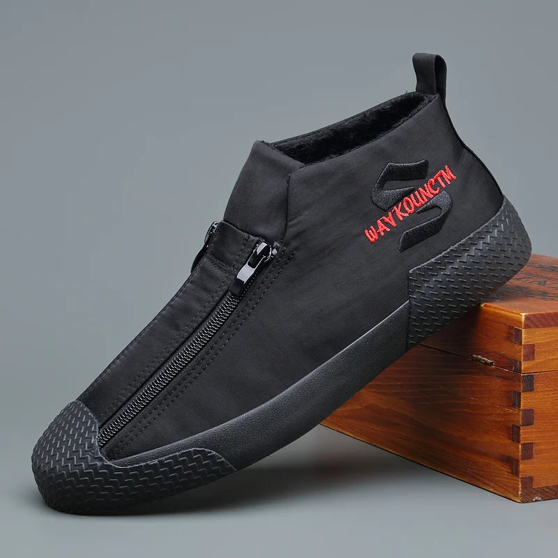 Men Canvas Hip-top Plus Velvet Fashion Double-row Zipper Design Casual Flats Shoes Casual Men Breathable Sneakers Zapatillas