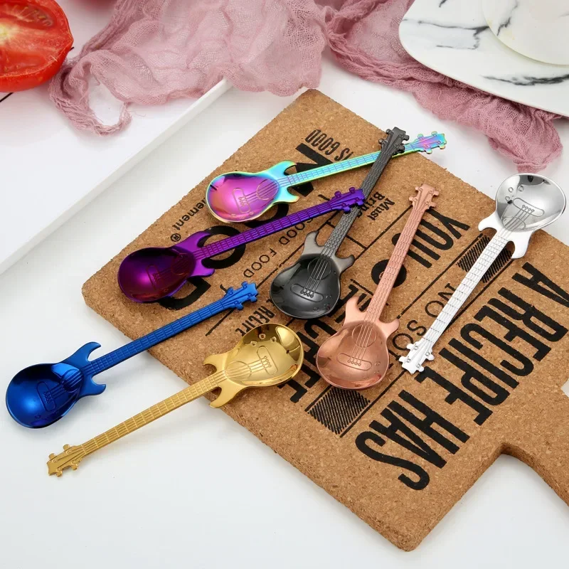 7PCS/SET Stainless Steel Guitar Teaspoon Coffee Spoon Creative Christmas Gift Fashion Bar Tableware for watermelon dessert