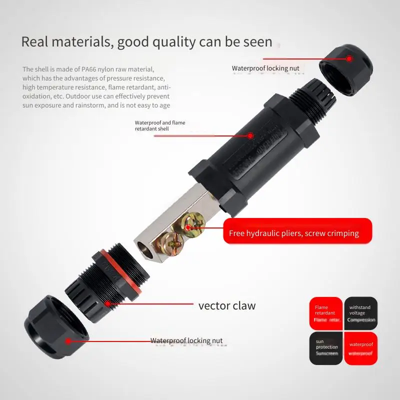 Outdoor Waterproof M20 Wire Connector Copper Solder-Free Waterproof Terminal Block Straight through for 10-25 Square Cable