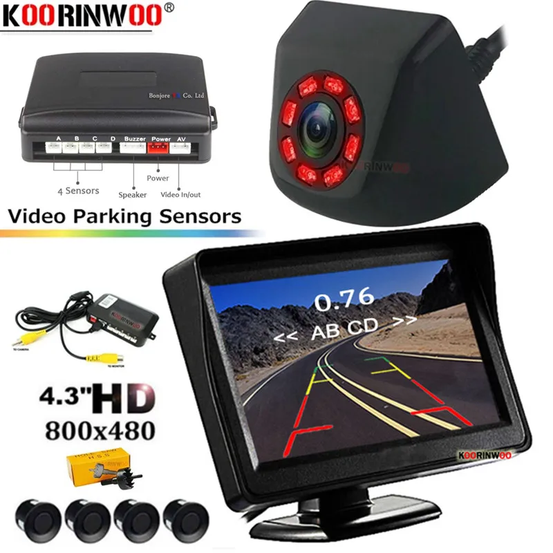 

Koorinwoo Dual Ultrasonic Wireless parking sensor Rear camera Car Parkronics Backlight Display TFT LCD Radar Alarm car-detector