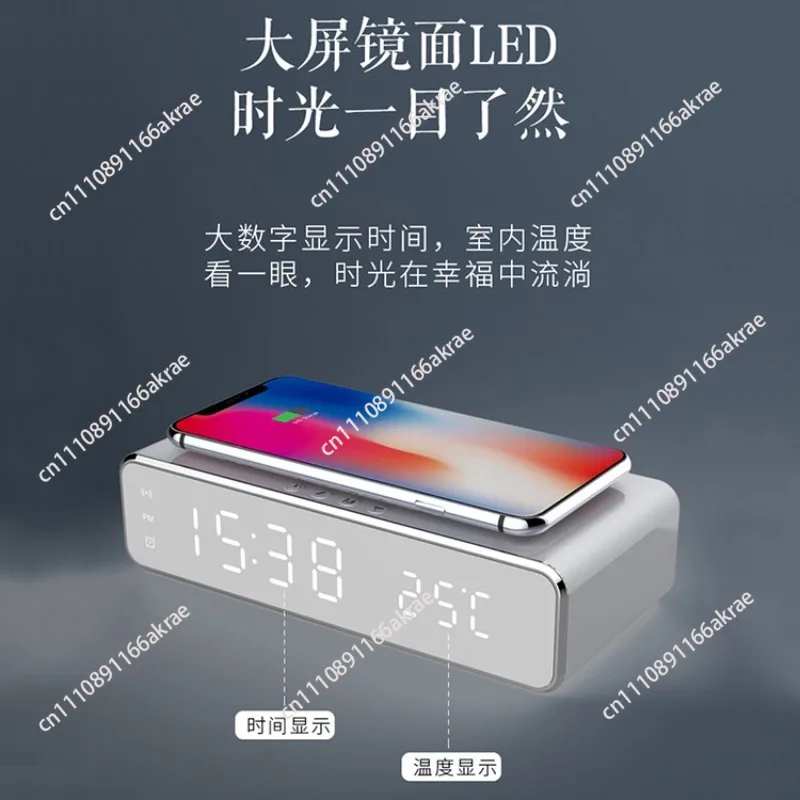for Charging Alarm Clock Desktop Digital Clock Thermometer Calendar LED Display Headset Mobile Phone Wireless Charger