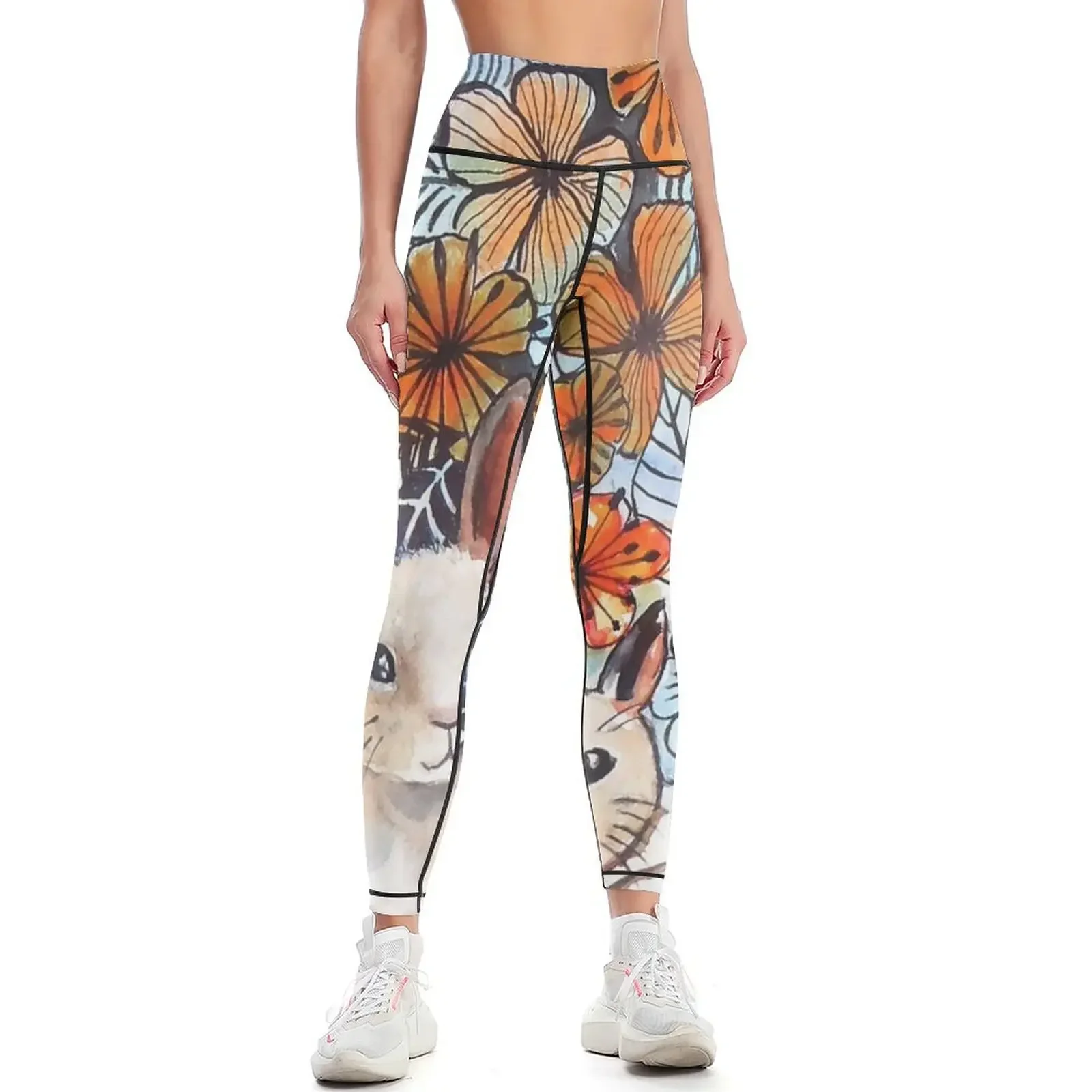 

Flower power bunnies Leggings flared push up legging trousers Pants sport Womens Leggings