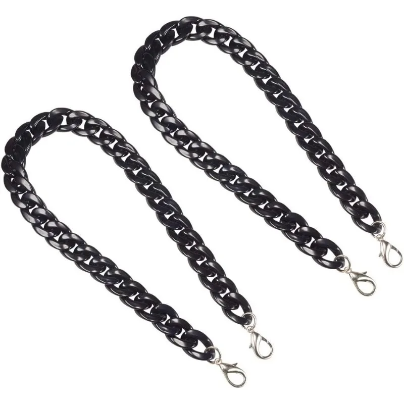 

Black Resin Bag Chain, 2pcs 23.9" Bag Strap Curb Link Chain Replacement Handle with Lobster Clasps for Handbag Purse Wallet