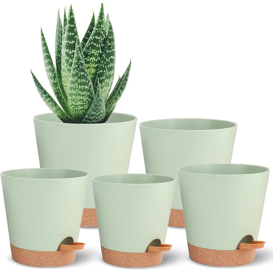 

Self Watering Planters for Outdoor Plants 7 6.5 6 5.5 5Inch 5Pack Flower Pot for House Plants Green Indoor Plastic Pots Plant P