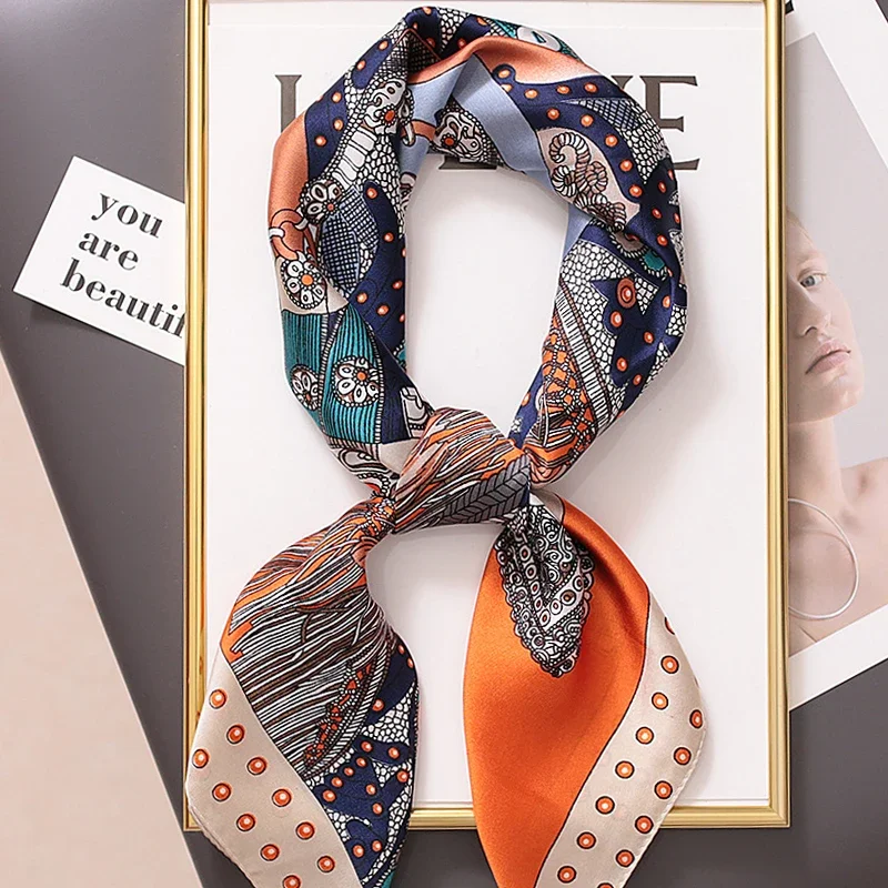 

Fashion Square Head Neck Silk Scarves Women Retro Print Small Scarf Flower Stripe Headscarf Beach Sunscreen Shawl Wrap Stole