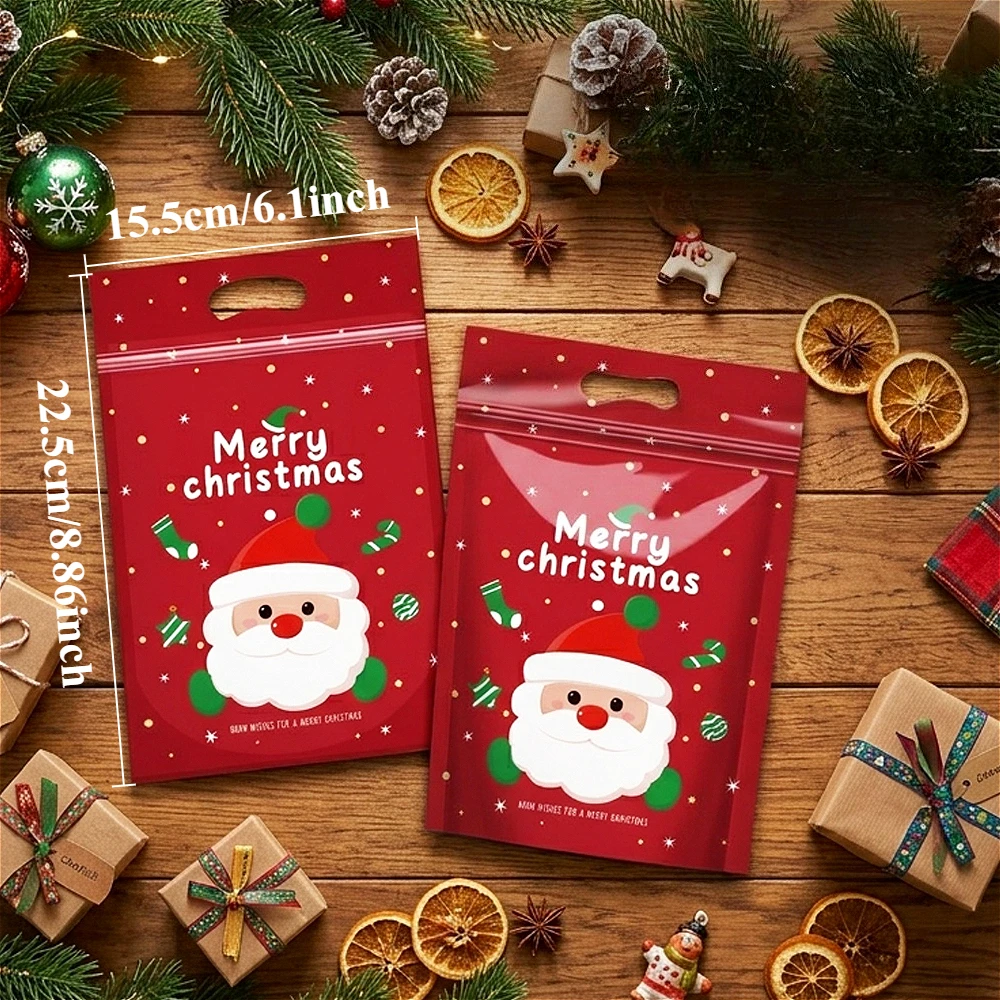 50 Stück wiederverschließbare Weihnachts-Zip-Lock-Beutel, 50 Stück transparente Weihnachts-Plastikversiegelungsbeutel mit Griffen für Weihnachtsfeiern und Süßigkeiten – Detail 5