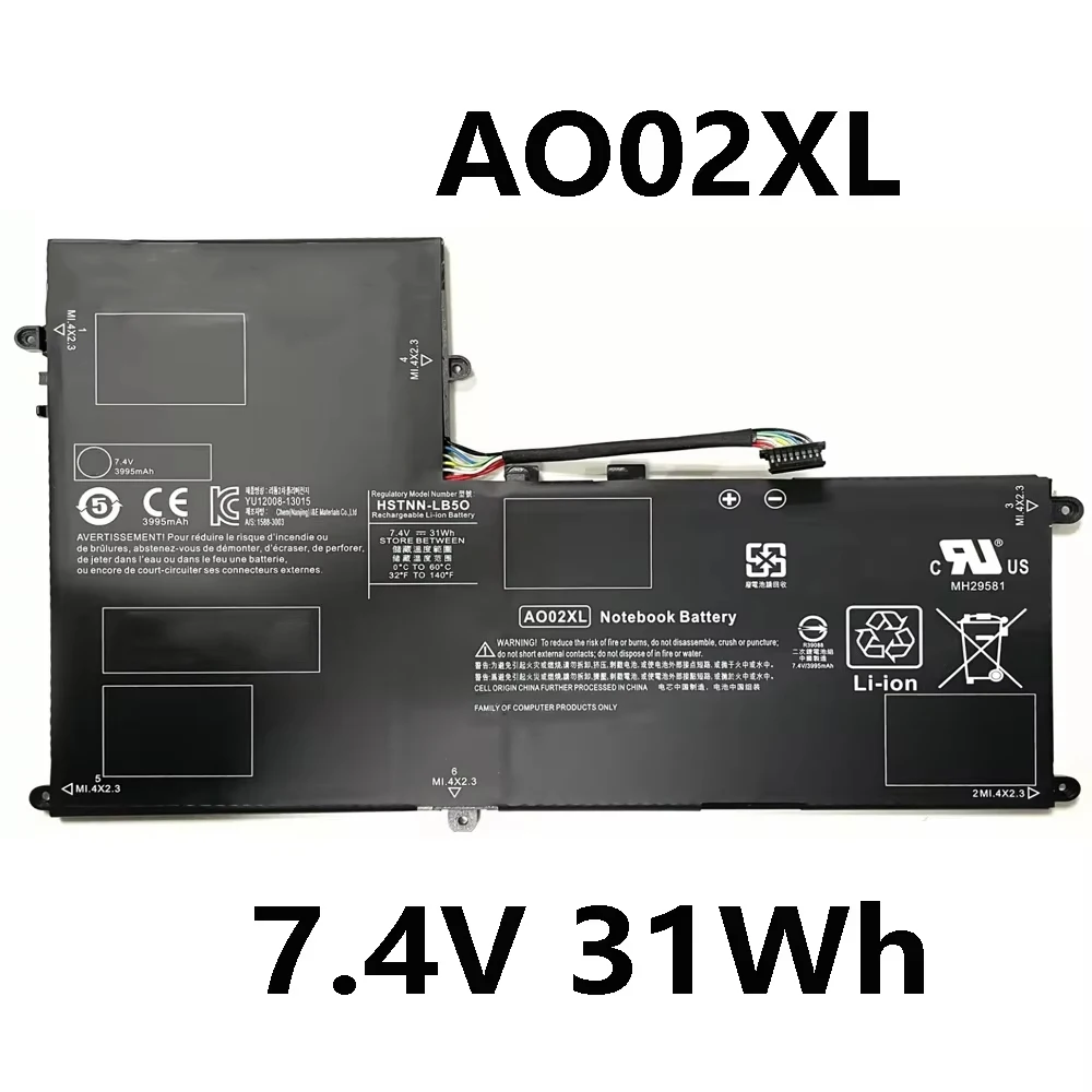 AO02XL 31Wh 7.4V 3995mAh Laptop Battery For HP ElitePad 1000 G2 HSTNN-LB5O HSTNN-UB5O 728250-421 72558-005 728250-1C1 Series