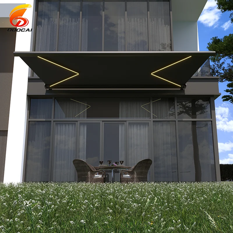 Tenda Gazebo Elektrik Terlaris Desain Kustom Outdoor Bahan Aluminium Alloy Dapat Diulur Model Full Box Pemasangan Mudah