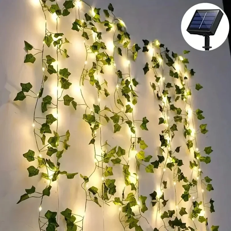 

50/100LED Green Fairy Lights with Solar-Powered Artificial Ivy Leaves Featuring 8 Modes for Garden Wedding Christmas Decoration