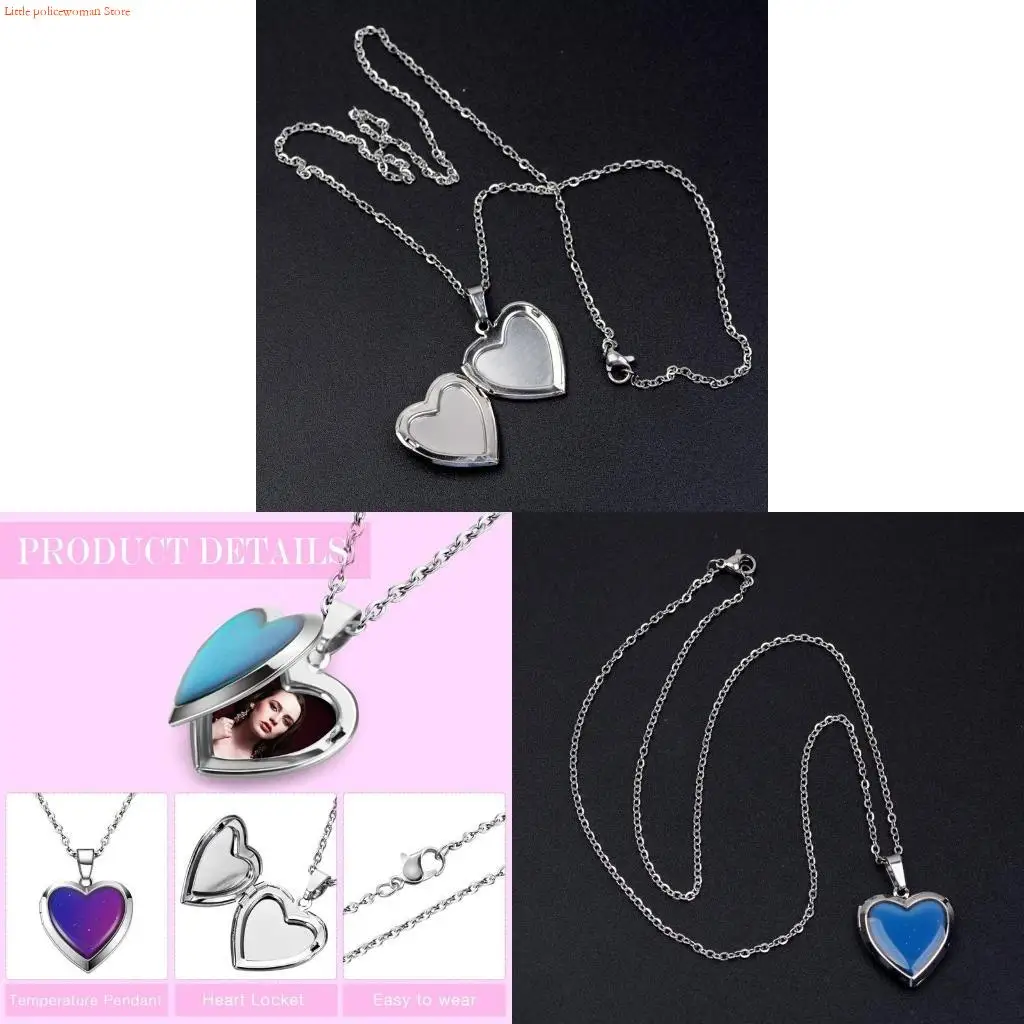 F92D Photo Box Pendant Necklace Temperature Control Color Change Necklace Adjustable Length Neckchain Jewelry for Women Men