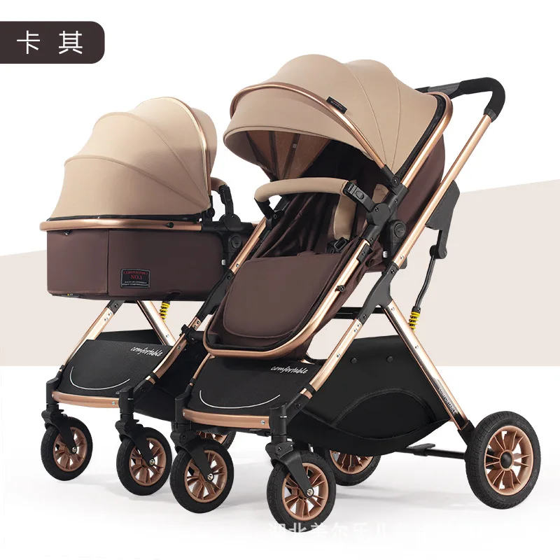 Twins Baby Stroller Can Sit and Lie Baby Carriage High Landscape Lightweight Collapsible Double Seat Carts 0-4 Years Old