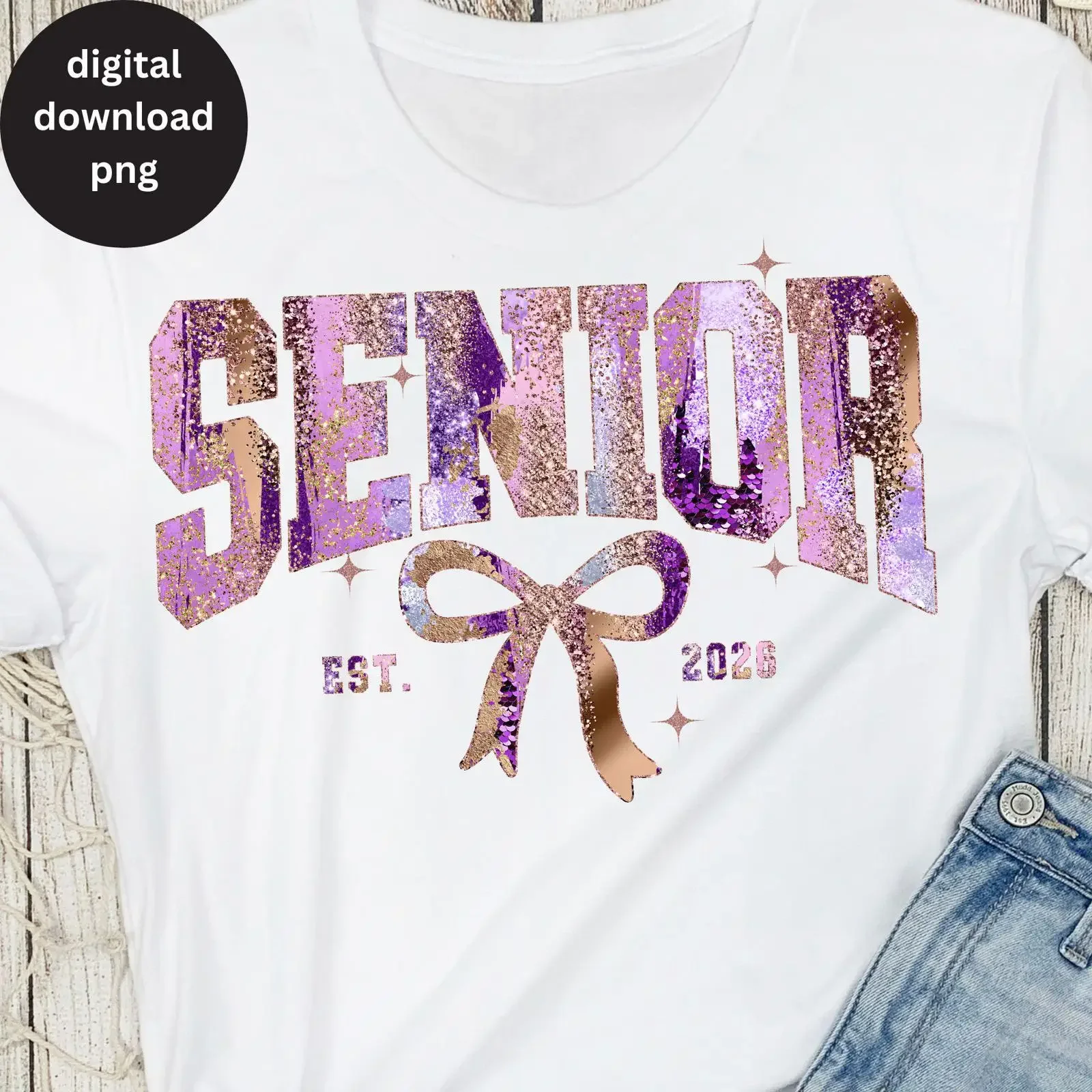 Purple Pink Glitter Coquette Bow Senior 2026 PNG Trendy High School College Grad Sublimation Digital Download Design vintage