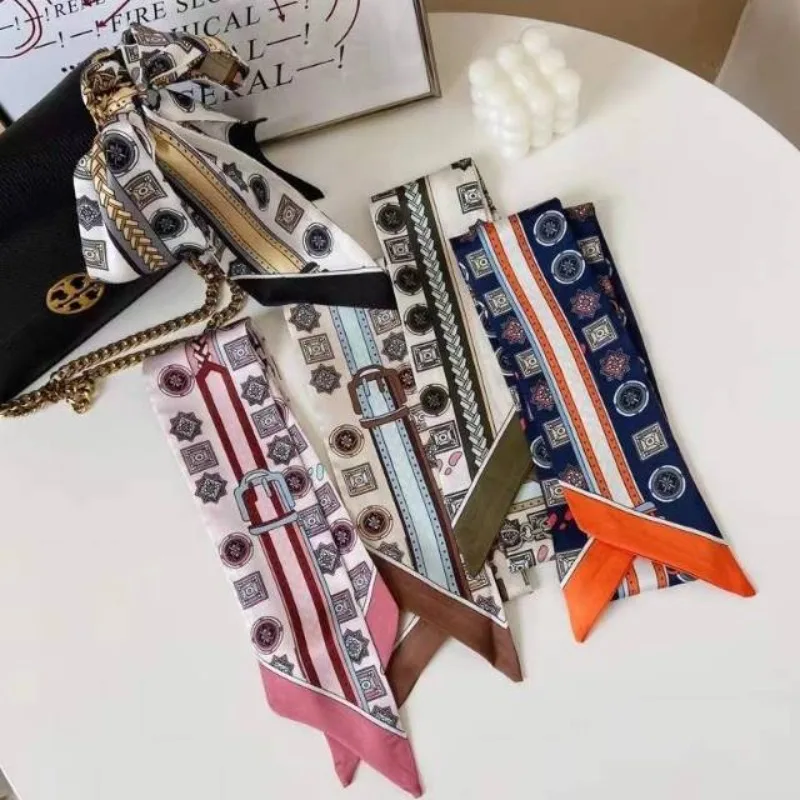 2024 Long Silk Scarf Bag Tie Lady Neck Skinny Scarves Hairband Foulard Horse Print Brand Lady Neckerchief Ribbon Scarf Spring