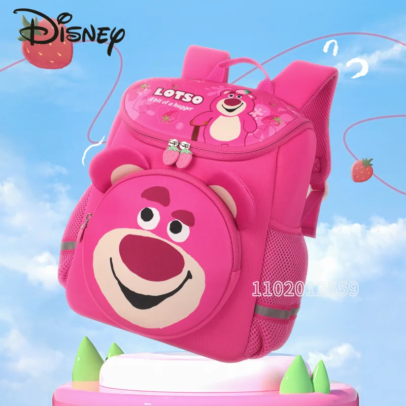 Disney Strawberry Bear New Girl Backpack Cartoon Cute Cute Girl Bag Luxury Brand 3D Fashion Children's Bag Original High Quality